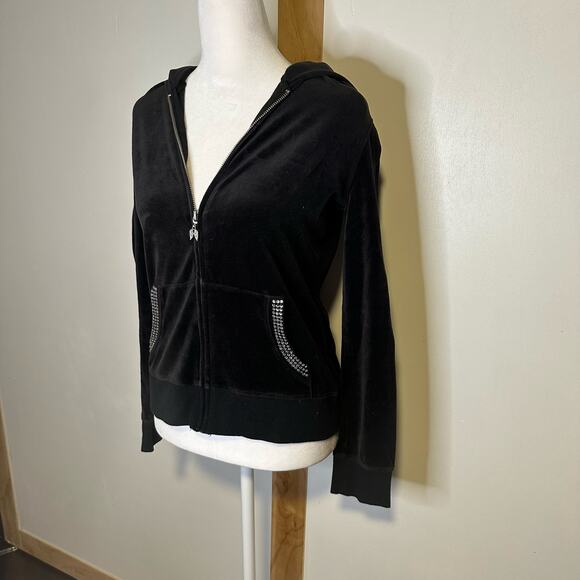 Victoria's Secret black velour zip up hoodie size M - Picture 3 of 11